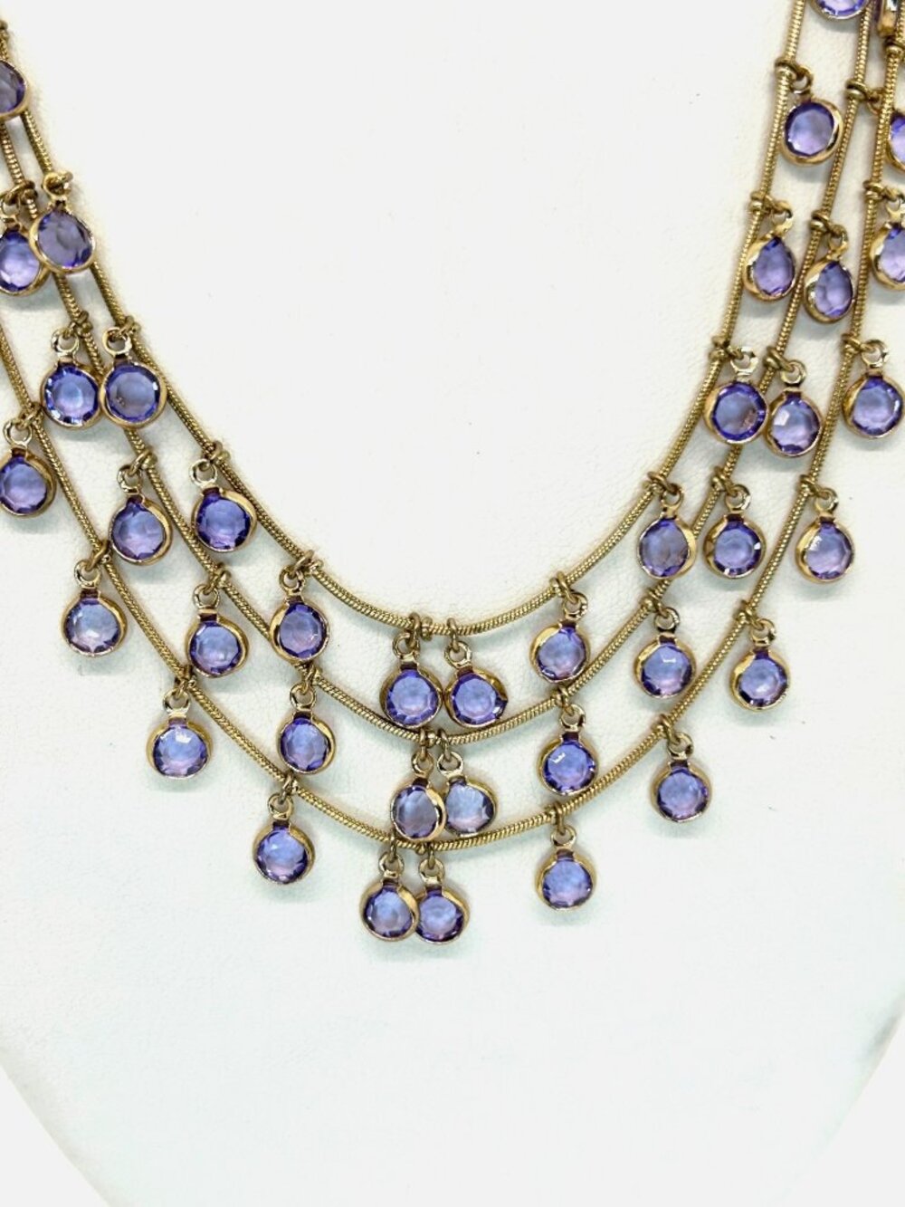 Anne Klein Gold-Tone Necklace Bib Multi-Strand Lavender Crystal Drop Statement - Picture 3 of 12